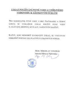 ZÁKAZ POUŽÍVÁNÍ PITNÉ VODY Z VEŘEJNÉHO