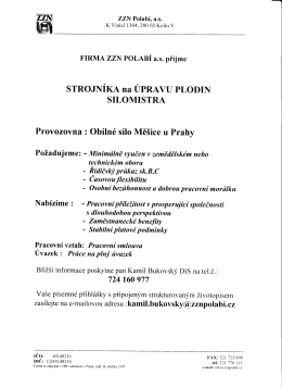 FIRMA ZZN POLAB&Iacute; a.s. přijme