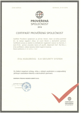 Certifikát - EH security system