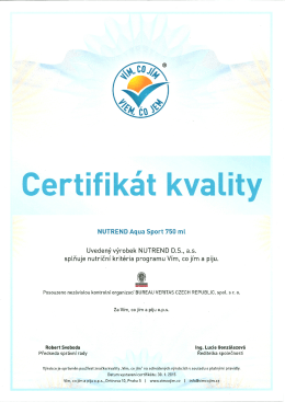 Certifikát kvality NUTREND Aqua Sport