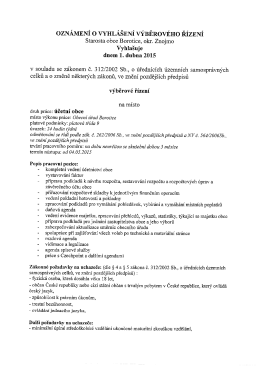 Oznámení o vyhlášení výběrového řízení na pozici účetní
