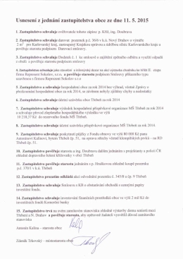 Usnesení Z jednání zastupitelstva Obce ze dne 11. 5. 2015