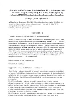 Oznámení o uložení projektu fúze sloučením