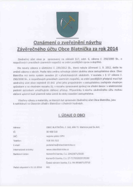 Závěrečného účtu Obce Blatnička za rok 2014
