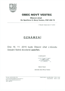 uzavření Obecního úřadu z důvodu čerpání řádné dovolené.