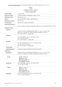 6. 2. 2015 V&yacute;pis z Obchodn&iacute;ho rejstř&iacute;ku: RPM Trans s.r.o.