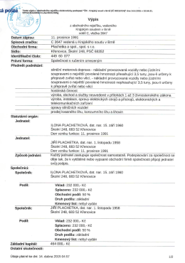 Výpis - Plachetka a spol., spol. s ro