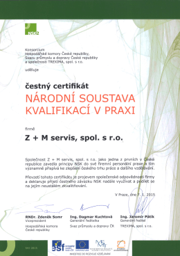 Národní soustava kvalifikací v praxi - čestný certifikát