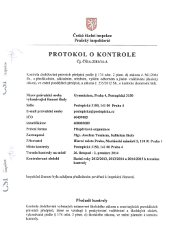 Inspekčn&iacute; zpr&aacute;va za rok 2014 - protokol o kontrole