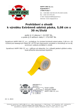 Prohlášení o shodě k výrobku Extrémně odolná páska, 5,08 cm x 30