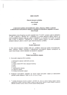 Obecně z&aacute;vazn&aacute; vyhl&aacute;&scaron;ka č. 1/2015 o stanoven&iacute;