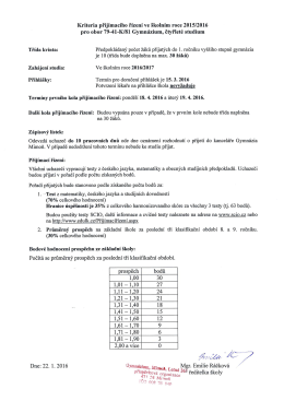Kritéria přijímacího řízení 2016