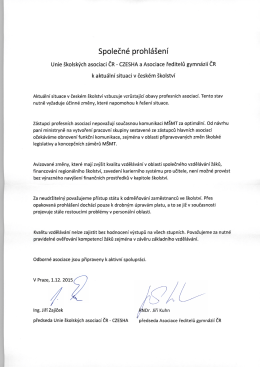 Společné prohlášení - Asociace ředitelů gymnázií České republiky