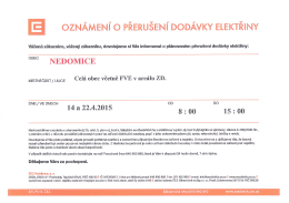 OZNÁMENÍ O PŘERUŠENÍ DODÁVKY ELEKTŘINY