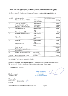 Záměr obce Přepychy č.4/2015 na prodej nepotřebného majetku