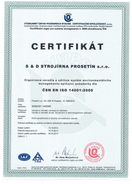 Certifik&aacute;t syst&eacute;mu enviroment&aacute;ln&iacute;ho managementu