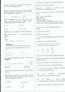 Page 1 12) Genel kuralı 6n-15 olan bir sayı örüntüsünün 42. ve 40