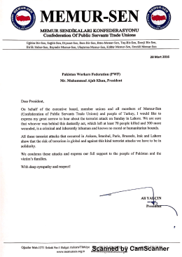 FLF: Pakistan Çalışanlar Federasyonu`na Gönderilen - Memur-Sen