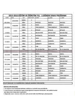 2016-2016 EÖY. 2.dönem ortak sınav takvimi