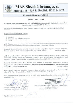 Zápis z kontrolní komise - 4. 9. 2015