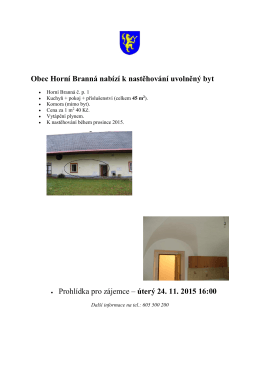 Obec Horní Branná nabízí k nastěhování uvolněný byt Prohlídka pro