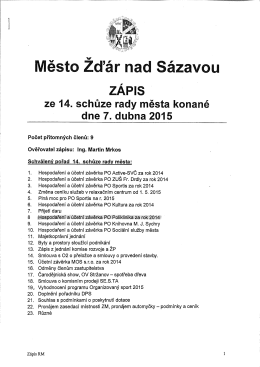 Rada města - schválení účetní závěrky 2014