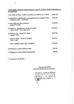 Ceník obědů v Družstvu Agricola Bvlanv, Lánv 97, 0d firmv AGRO