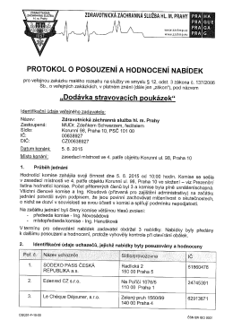 PROTOKOL o POSOUZENÍ A HODNOCENÍ NABÍDEK