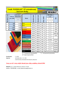 Ceník PLEXIGLAS® XT extrudovaný - barevné desky