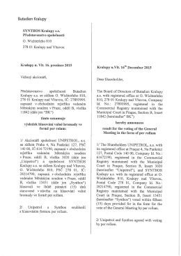 Výsledek hlasování VH společnosti Butadien Kralupy a.s.