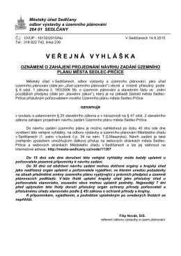 VV - Oznámení o zahájení projednání návrhu zadání ÚP města
