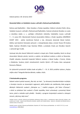 tisková zpráva z 30. července 2015 Slovenský folklor ve Valašském