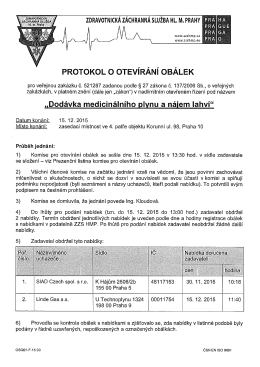 PROTOKOL o OTEVÍRÁNÍ OBÁLEK - Záchranná služba hl. m. Prahy