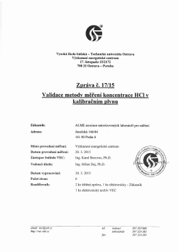 Validace metody měření koncentrace HCl v kalibračním plynu