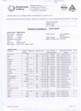 Protokol o zkoušce vody Velký rozbor 1x rok- z vrtu