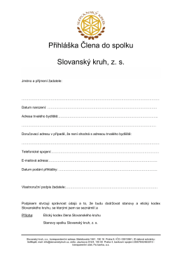 Přihláška Člena do spolku Slovanský kruh, z. s.