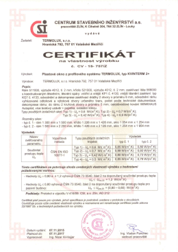 Certifikát na vlastnosti - KVINTERM 2+ (koeficienty prostupu tepla)