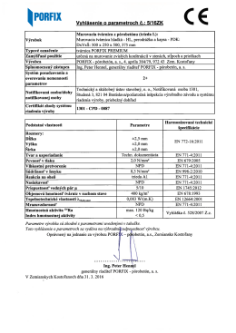 Vyhlásenie o parametroch PORFIX PREMIUM