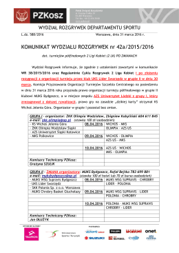 Komunikat WR nr 42/2015/2016 dot. turniejów półfinałowych 2 Ligi