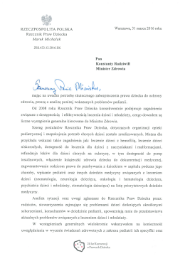 Wystąpienie Rzecznika Praw Dziecka do Ministra Zdrowia