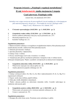 Plan ćwiczeń i zagadnienia pomocnicze 2015/2016