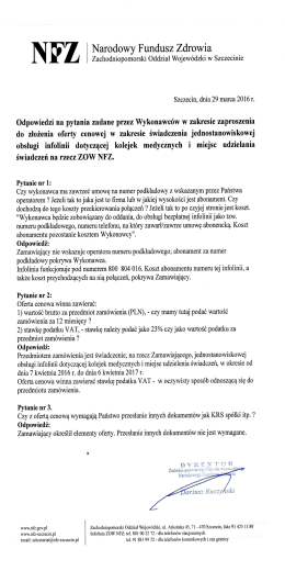 Odpowiedzi na pytania zadane przez Wykonawc&oacute;w w