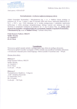 Zawiadomienie o wyborze najkorzystniejszej oferty