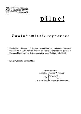 Zawiadomienie wyborcze - zmiana godziny wyboru Rektora