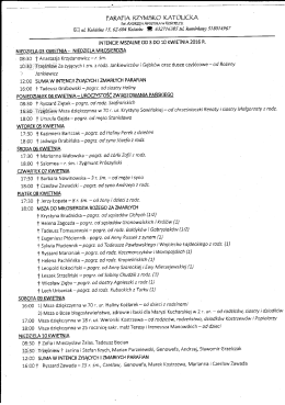 Intencje mszalne 3 - 10 kwietnia