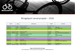 BringaSport versenynaptár – 2016