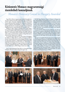 Kitüntetés Monaco magyarországi tiszteletbeli konzuljának