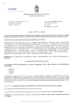 656600 k&oacute;dsz&aacute;m&uacute; vad&aacute;szter&uuml;let hat&aacute;r&aacute;ra tett aj&aacute;nl&aacute;s