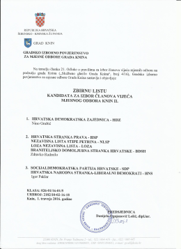 Zbirna lista kandidata za izbor članova vijeća MO Knin II.