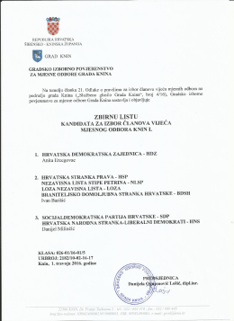 Zbirna lista kandidata za izbor članova vijeća MO Knin I.